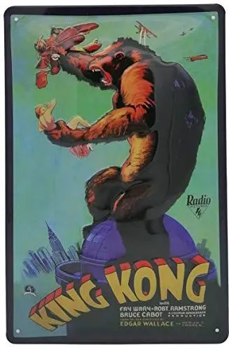 Produktbild: 30 x 20 cm Retro Blechschild passend für King Kong Film Fans, Deko Kino Schild, geprägtes Stahlblech