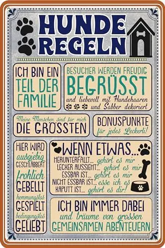Produktbild: 30 x 20 cm – Wetterfestes Hundeschild, Hunde Deko Regeln Schild, Lustiger Spruch für Hundebesitzer (Hunderegeln)