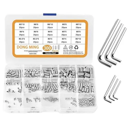 Produktbild: 300 Stück Kegelspitze Hex Madenschrauben M2.5 M3 M4 M5 M6 M8 Edelstahl Gewindestift Sortiment Innensechskant Wurmschrauben,Einschraubmuffen Sortiment Befestigungsteile Kits mit 6 Schrauben Schlüssel
