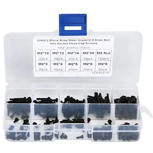 Produktbild: 300 stücke M2 x 3-20mm 12,9 Grade Schwarz Innensechskantschraube Bolzen und Mutter Kit Alloy Steel Linsenkopfschraube Schrauben