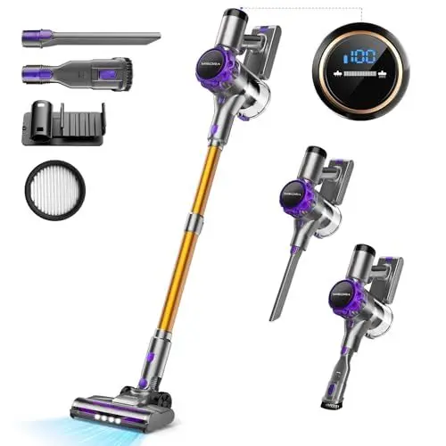 Produktbild: 30000Pa Akku Staubsauger, 55Min Laufzeit, Staubsauger Kabellos mit Touchscreen und Anti-Tangle-Bürste, akkustaubsauger & handstaubsauger kabellos, Stielstaubsauger für Hartböden, Teppich, Tierhaare