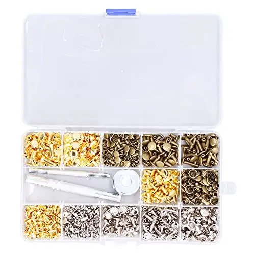 Produktbild: 300Pcs Ledernieten Doppelkappenniete Tubular 3 Farben 2 Größen für DIY Lederbekleidung Schuhe Taschen Reparatur Dekoration
