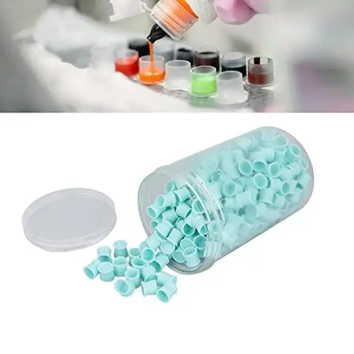 Produktbild: 300pcs Tattoo Ink Cups, 12mm Tattoo Farbkappen Cups, Gemischte Einweg Tattoo Tintenkappen Kappen Silikon Pigmenttintenkappen Tattoo Tintenkappen Tassen Temporäre Tattoos(Blau)