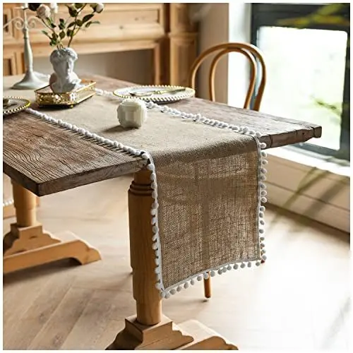 Produktbild: 30×120 cm Table Runner, AMONENZ Tischläufer Jute, Tischläufer Abwaschbar, mit Spitzensackleinen, zur Tischdekoration, für Hochzeiten, Partys, Andere Gelegenheiten