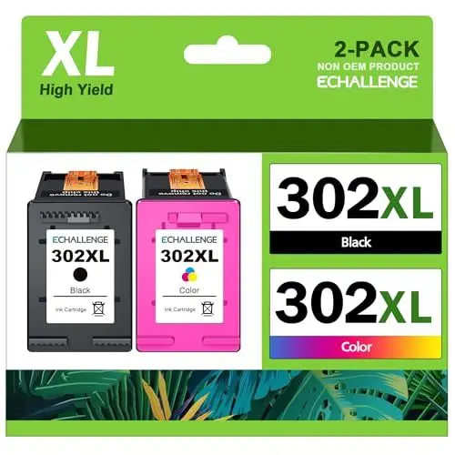 Produktbild: ECHALLENGE 302 XL für HP 302 druckerpatronen Multipack 302XL patrone für HP Envy 4525 4520 4522 4527 4524 DeskJet 3630 3636 3638 3639 OfficeJet 3830 3831 3833 (1Schwarz 1Farbe,2-Pack) tintenpatronen