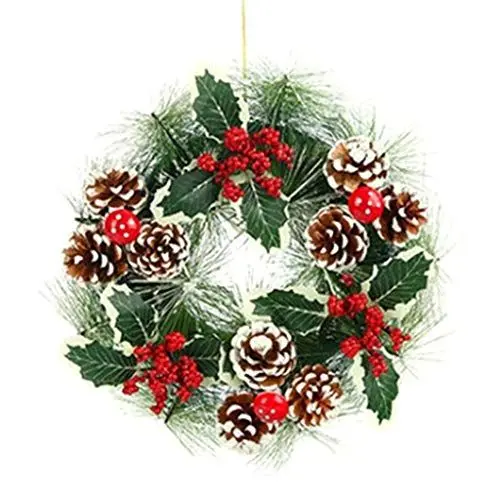 Produktbild: 30/38 cm Weihnachtskranz zum Aufhängen, Haustür, Wand, Baumschmuck, künstlicher Tannenzapfen für Partydekoration, Weihnachtskränze für Haustür, weiße Lichter