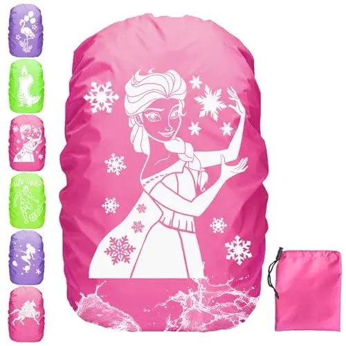 Produktbild: 30-40L Regenschutz für Rucksack Schulranzen, Rosa Rucksack Schutzhülle mit Reflektorstreifen, Regenhülle Schulranzen für Kinder auf dem Schulweg und Outdoor-Nacht-Wandern bei Regen und Schnee