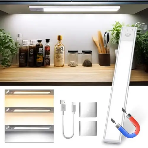 Produktbild: 30CM Unterbauleuchte Küche LED, Schranklicht mit Bewegungsmelder, 52 LEDs 3 Farbmodi Dimmbar, 3000mAh USB Wiederaufladbares, Schranklicht Schrankleuchte LED Leiste Für Treppe, Garderobe-1 Stück