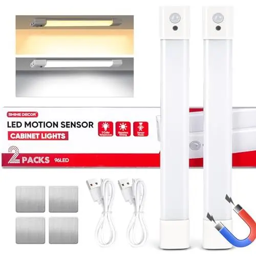 Produktbild: 30CM Unterbauleuchte Küche LED, Schranklicht mit Bewegungsmelder, 96 LEDs 3000K/6000K Dimmbar, 2000mAh USB Wiederaufladbares, Schranklicht Schrankleuchte LED Leiste Für Treppe, Garderobe-2 Stück