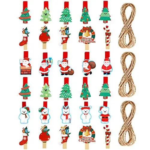 Produktbild: 30er Weihnachten Holzklammern Kleine Foto Clip Weihnachten Figuren Wäscheklammern Pegs für Weihnachtsdeko