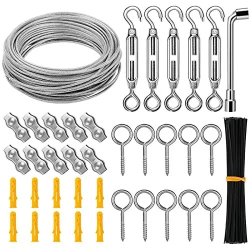 Produktbild: 30M 3mm Drahtseil, CGBOOM 304 Edelstahl Drahtseil Spanndraht, Stahlseil Ummantelt, mit ösen Seilspanngarnitur, für String Light Suspension, Wäscheleine, Gardinenseil Kletterpflanzen, Deck-Kabel-Reling