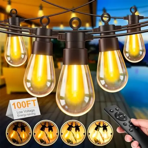 Produktbild: 30M LED Lichterkette Außen Strom mit Fernsteuerung - 100FT Outdoor IP65 Wasserdicht Lichterkette Glühbirnen Außen mit Warmgelbe Wasserdichte S14 Glühbirne - Garten Lichterkette für Terrasse