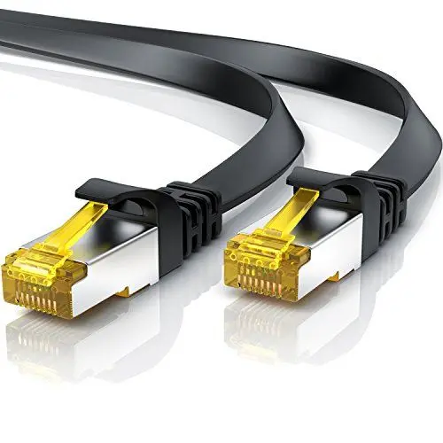 Produktbild: 30m CAT 7 Netzwerkkabel Flach, Ethernet Kabel, Gigabit Lan 10 Gbit s, Patchkabel, Flachbandkabel, Verlegekabel, Cat.7 Rohkabel U FTP PIMF Schirmung mit RJ 45 Stecker, Switch Router Modem, Schwarz