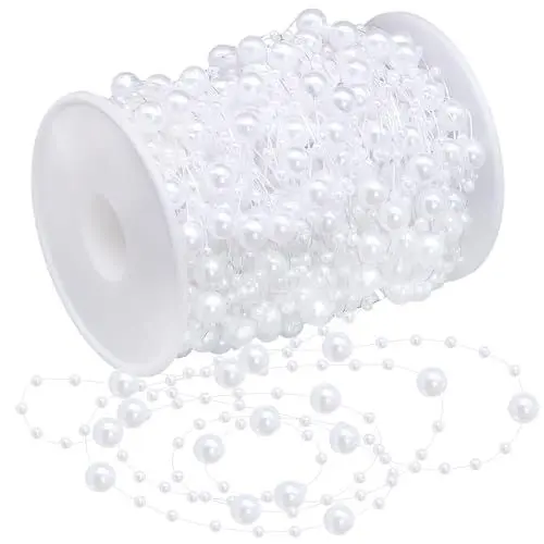 Produktbild: 30m Perlengirlande Perlenband Perlenkette Deko Perlendraht Perlen Garland String für Hochzeit DIY Handwerk Party Tischdeko Deko (Weiß)