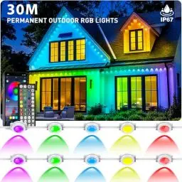 Produktbild: 30m Permanente Außenbeleuchtung,RGB Wasserdicht Trauflichter outdoor, RGB-Dachrandbeleuchtung mit App-Steuerung und Fernbedienung,IP 67 Lichterkette außen für Weihnachtsbeleuchtung,Party Tägliche Deko