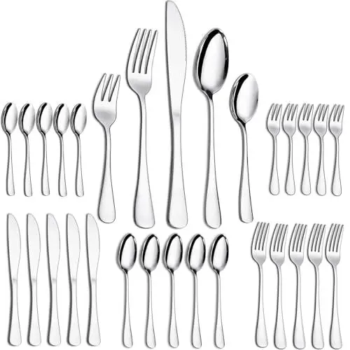 Produktbild: PionStar Edelstahl Besteck Set 30-Teilig für 6 Personen - Enthält Messer, Gabeln, Löffel, Teelöffel und Kuchengabeln - Spülmaschinenfest/Spiegelpoliert