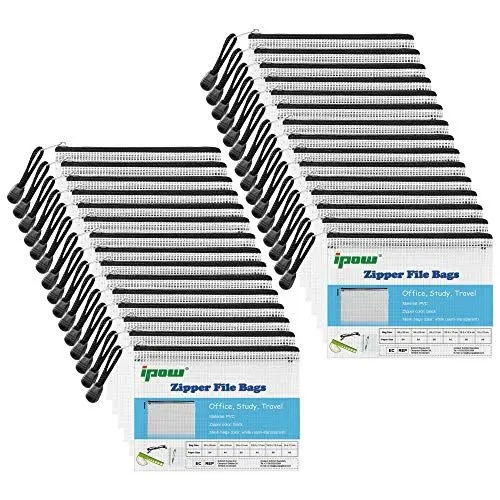 Produktbild: 30-Pack Dokumententasche, ipow Reißverschlussbeutel Mesh Taschen Set Zipper Beutel für Datei, Papier, Dokumente, Kosmetika und Reiseutensilien (30 Pack Größe A6)