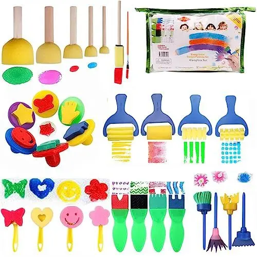 Produktbild: 30pcs Schwammmalerei Pinsel Kit,Früherziehung Kinder Malen Set,DIY Bunte Schwammbürsten, Malpinsel Werkzeug Inklusive Musterpinsel, Schaum Pinsel,Kunsthandwerk Kinderspiel