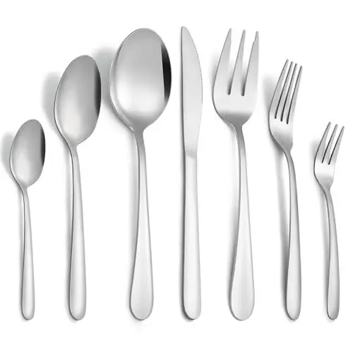 Produktbild: 30-teiliges besteck servier set mit 2 Besteckteilen, Pleafind 32-teiliges Besteck-Set für 6 Personen, Edelstahl-Besteck-Set, mit Messer, Löffel, Gabel, Servierlöffel, Serviergabel, spülmaschinenfest