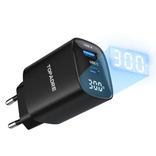 Produktbild: 30W USB C Ladegerät mit LED Display, USB C Netzteil PD 3.0 Schnellladegerät für iPhone 15 Pro Max, für Google Pixel 9Pro/9/9Pro XL, für Samsung Galaxy S24/S23, Dual Port Wandladegerät Schwarz