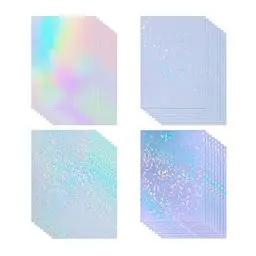Produktbild: 32 Blatt holografische klares Vinyl holografische Aufkleber Papier selbstklebend transparentes holografische Overlay Folie mit A4 Größe 4 Styles gemischt