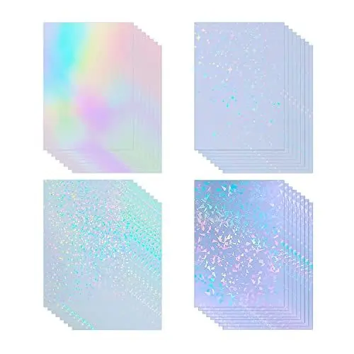 Produktbild: 32 Blatt holografische klares Vinyl holografische Aufkleber Papier selbstklebend transparentes holografische Overlay Folie mit A4 Größe 4 Styles gemischt