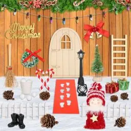 Produktbild: 32 PCS Wichteltür Set, Miniatur Wichtel Zubehör Weihnachten, DIY-Dekoration für Wichteltür Komplettset, Wichteltür Zubehör Weihnachtsdeko, Weihnachtswichtel Set mit Stiefel, Zaun, Kranz, Leiter