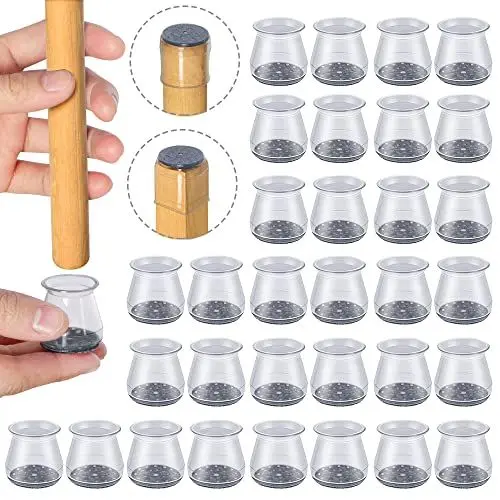 Produktbild: 32 Stück Schutzkappen Für Stuhlbeine mit Filz, Transparent Silikon Stuhlbeinkappen, Filzgleiter für Stühle, Klein Stuhlkappen Rund Stuhlbeinschoner für Hartholzböden (Fit 23-32.9mm)