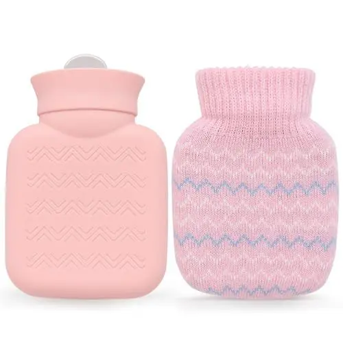 Produktbild: 320 ml Wärmflasche mit Strickbezug, Mini-Wärmbeutel zur Schmerzlinderung, Taille, Rücken, Nacken, Schultern, kleine auslaufsichere Wärmflasche mit abnehmbarem Bezug für Frauen, Kinder