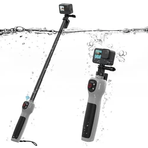 Produktbild: 33 Zoll Unterwasser Selfie Stick mit Bluetooth Fernbedienung, Wasserdichter Einziehbarer Selfie Stick für Gopro Hero 13 12 11 10 9 8, Geeignet für Surfen, Schnorcheln und Tauchen(Innerhalb von 98 Fuß)