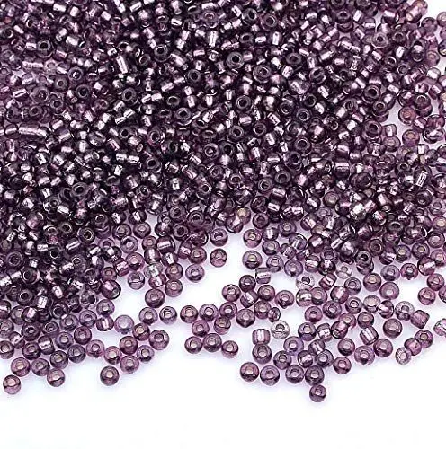 Produktbild: 3300 Stück Glas Rocailles Perlen Lila 3mm Silbereinzug, Silber Gefüttert, 8/0 Silber ausgekleidet, Silver Lined Seed Beads (Violett)