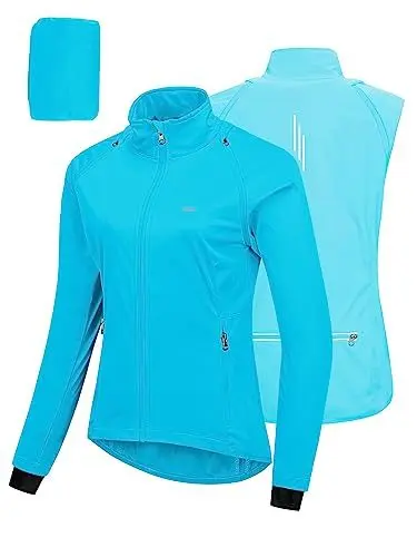 Produktbild: 33,000ft Fahrradjacke Damen Wasserdicht Atmungsaktiv Sommer UV-Schutz Leicht Fahrradweste mit Abnehmbaren Ärmeln Fahrrad Reflektierend Regenjacke Frauen Blau S