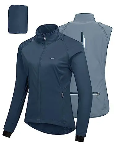 Produktbild: 33,000ft Fahrradjacke Damen Wasserdicht Atmungsaktiv Sommer UV-Schutz Leicht Fahrradweste mit Abnehmbaren Ärmeln Fahrrad Reflektierend Regenjacke Frauen Nachtblau M