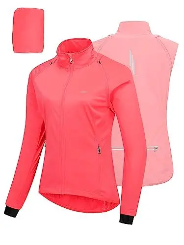 Produktbild: 33,000ft Fahrradjacke Damen Wasserdicht Atmungsaktiv Sommer UV-Schutz Leicht Fahrradweste mit Abnehmbaren Ärmeln Fahrrad Reflektierend Regenjacke Frauen Rosa M