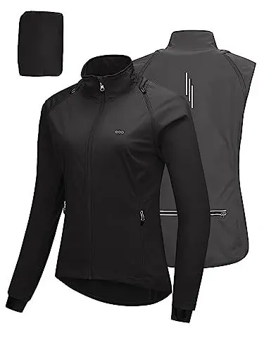 Produktbild: 33,000ft Fahrradjacke Damen Wasserdicht Atmungsaktiv Sommer UV-Schutz Leicht Fahrradweste mit Abnehmbaren Ärmeln Fahrrad Reflektierend Regenjacke Frauen Schwarz L