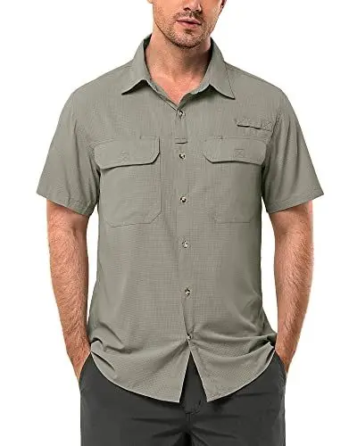 Produktbild: 33,000ft Hemd Herren Kurzarm UPF50+ UV Schutz Outdoorhemd Schnelltrocknend Freizeithemd Funktionshemd Wanderhemd für Angeln Safari Reisen Golf Graugrün XXL