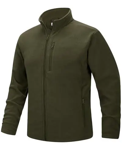 Produktbild: 33,000ft Herren Fleecejacke Stehkragen Warm Jacke Männer Leichte Strickjacke Übergangsjacke Outdoor Sweatjacke für Wandern Laufen Freizeit Olivgrün L