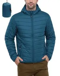 Produktbild: 33,000ft Herren Leichte Steppjacke Outdoor Wasserbeständige Übergangsjacke Warme Winterjacke für Männer, Kapuze Wintermäntel Pufferjacke Verstaubar Blau L
