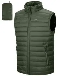 Produktbild: 33,000ft Herren Packbare Steppweste Outdoor Gefütterte Hybrid Sportwesten mit Stehkragen Outdoorwesten mit 5 Taschen Übergangswesten für Männer Laufen Golf Wandern Reiten, Armeegrün L