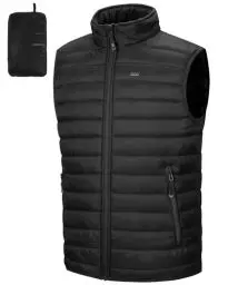 Produktbild: 33,000ft Herren Packbare Steppweste Outdoor Gefütterte Hybrid Sportwesten mit Stehkragen Outdoorwesten mit 5 Taschen Übergangswesten für Männer Laufen Golf Wandern Reiten, Schwarz 3XL