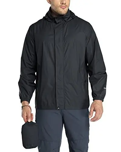 Produktbild: 33,000ft Regenjacke Herren Leicht Wasserdicht Faltbare Regenmantel mit Kapuze Fahrrad Rain Windbreaker Windjacke Camping Outdoor schwarz XXL