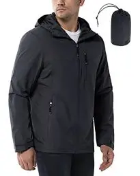 Produktbild: 33,000ft Regenjacke Herren Wasserdicht Outdoorjacke Leichte Freizeitjacke Packbare Windjacke Fahrrad Regenmantel mit Kapuze Dunkelgrau XL