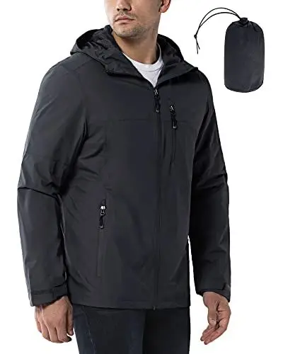 Produktbild: 33,000ft Regenjacke Herren Wasserdicht Outdoorjacke Leichte Freizeitjacke Packbare Windjacke Fahrrad Regenmantel mit Kapuze Dunkelgrau XL