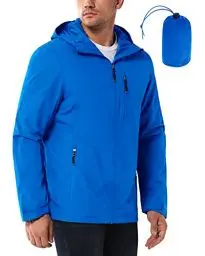 Produktbild: 33,000ft Regenjacke Herren Wasserdicht Outdoorjacke Leichte Freizeitjacke Packbare Windjacke Fahrrad Regenmantel mit Kapuze Hell Blau L