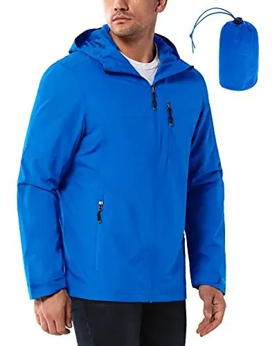 Produktbild: 33,000ft Regenjacke Herren Wasserdicht Outdoorjacke Leichte Freizeitjacke Packbare Windjacke Fahrrad Regenmantel mit Kapuze Hell Blau L
