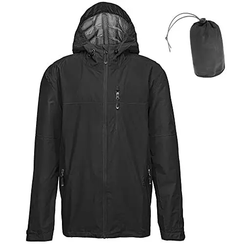 Produktbild: 33,000ft Regenjacke Herren Wasserdicht Outdoorjacke Leichte Freizeitjacke Packbare Windjacke Fahrrad Regenmantel mit Kapuze schwarz S