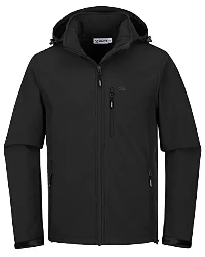 Produktbild: 33,000ft Softshelljacke für Herren Wasserdicht Winterjacke Winddicht Warme Fleece Gefüttert Windbreaker Funktionsjacke Outdoorjacke für Wandern Fahrrad Camping Schwarz XL