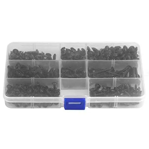 Produktbild: 340 Stück Selbstschneidende Flanschschrauben, Schwarze Flanschschrauben, Selbstschneidende Flanschschrauben, Schrauben, Bolzen, Kreuzkopf, Schwarz, Sortiertes Set mit Koffer