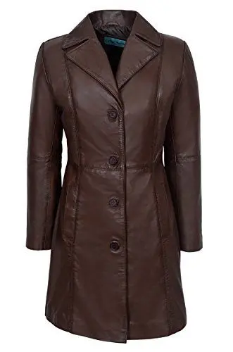 Produktbild: 3457 CLAIRE Damenmode Einbau braun Stil knielange Echtlederjacke -Mantel (20, Brown)