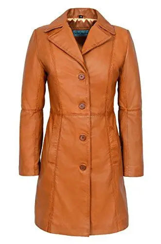 Produktbild: 3457 CLAIRE Damenmode Einbau tan Stil knielange Echtlederjacke -Mantel (20, Tan)